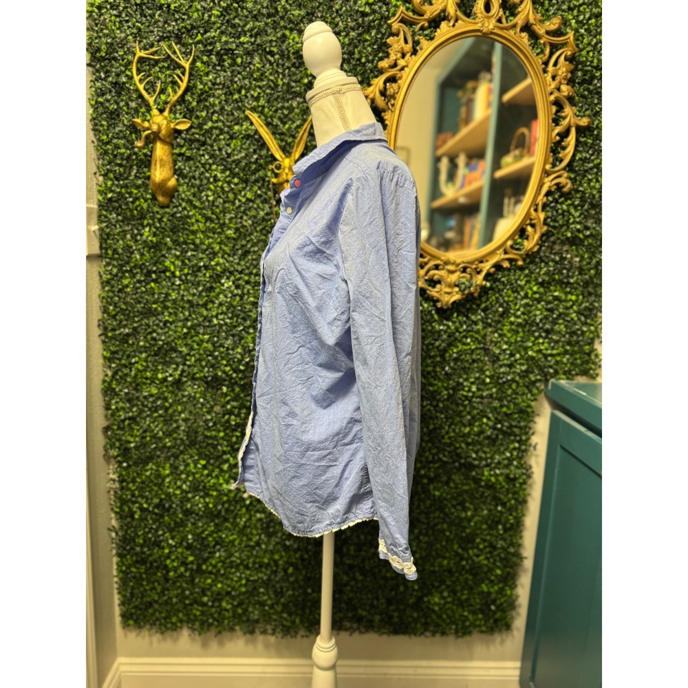 Hannah Blue Chambray Lace Trim Button Up Cottagecore Blouse XL‎ - Picture 5 of 8